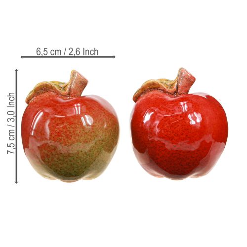 Itens Maçãs de cerâmica decorativas decoração de mesa outono vermelho verde H7,5cm 4 peças