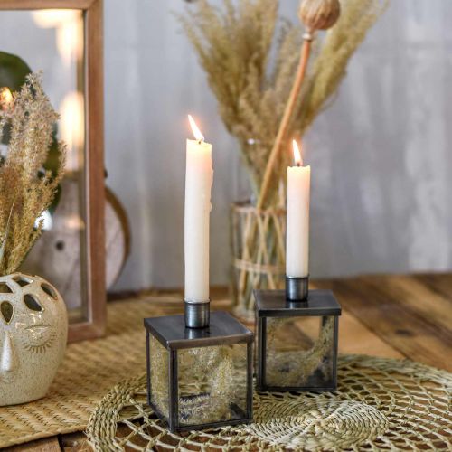 Floristik24 Castiçal decorativo para vela prata, antracite Alt.11cm