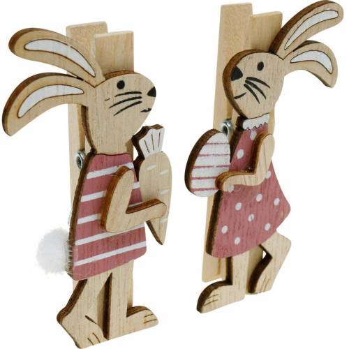 Itens Clipes decorativos coelhinhos da Páscoa rosa, madeira branca decoração da Páscoa 4 unidades