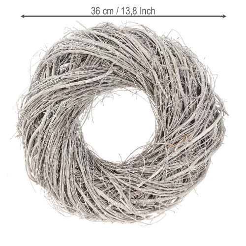 Itens Coroa decorativa feita de ramos de olmo, branco-cinza lavado Ø35cm