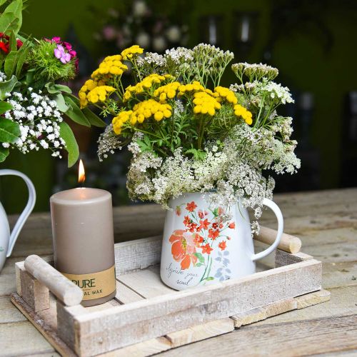 Floristik24 Jarro decorativo com rosas silvestres, jarro de esmalte, vaso de metal estilo vintage Alt.12,5cm