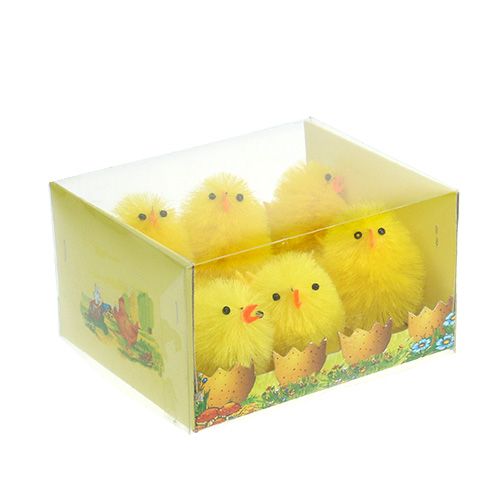 Floristik24 Pintinhos decorativos feitos de chenille amarelo 6,5 cm 6 unidades
