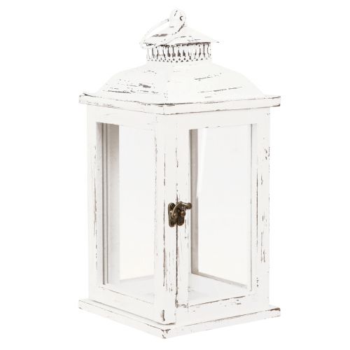 Floristik24 Lanterna decorativa shabby chic madeira branca 17,5x17,5cm Alt.37cm