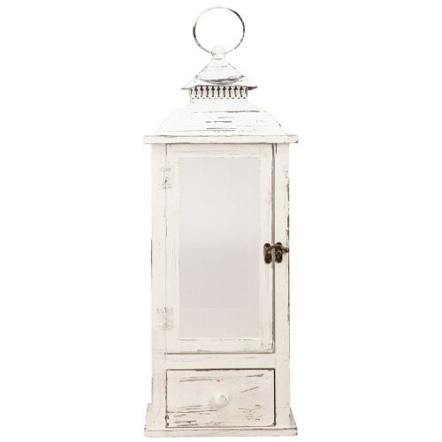 Itens Lanterna decorativa vintage com gaveta branca 20×20cm Alt.51cm