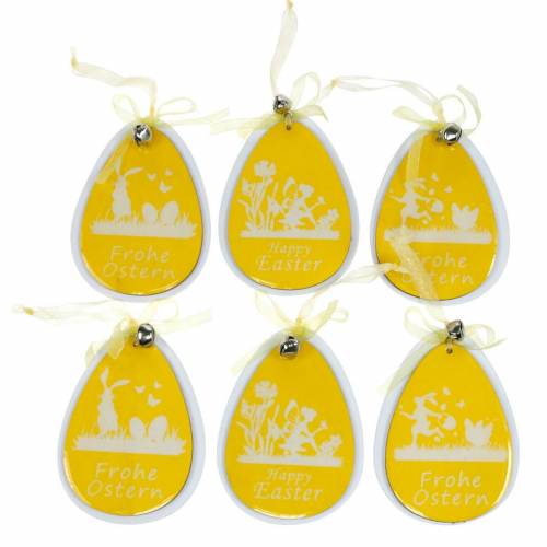 Itens Ovos de Páscoa decorativos para pendurar madeira branca, amarela decoração de Páscoa decoração de primavera 6 unidades