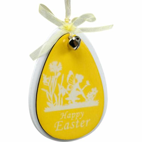 Itens Ovos de Páscoa decorativos para pendurar madeira branca, amarela decoração de Páscoa decoração de primavera 6 unidades