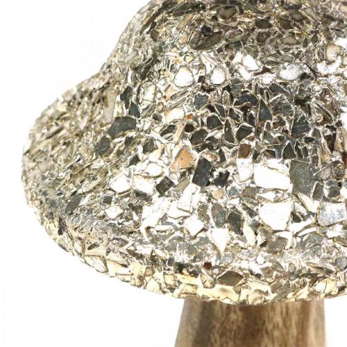 Floristik24 Cogumelo de madeira cogumelo Deco com padrão de mosaico dourado H12cm
