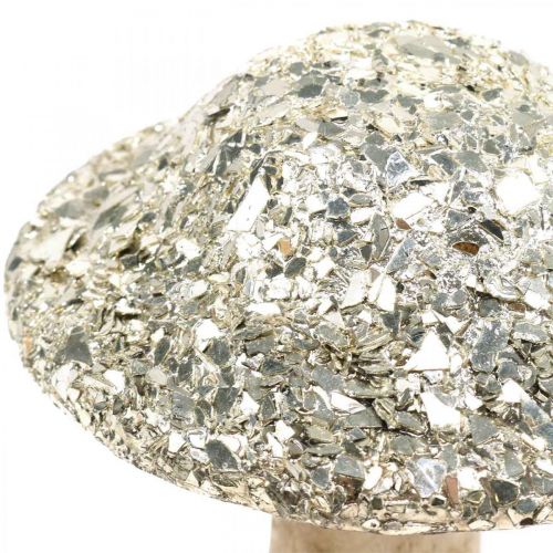 Floristik24 Cogumelo de madeira cogumelo Deco com padrão de mosaico dourado H17cm