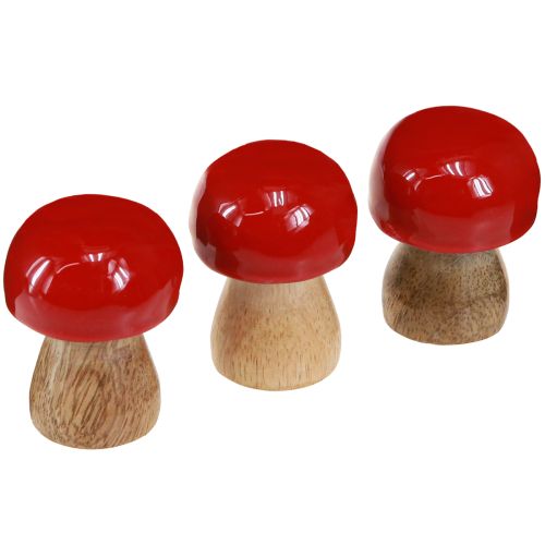 Cogumelos decorativos em madeira lacada a vermelho cogumelos champignons H5cm Ø4cm 6 unidades