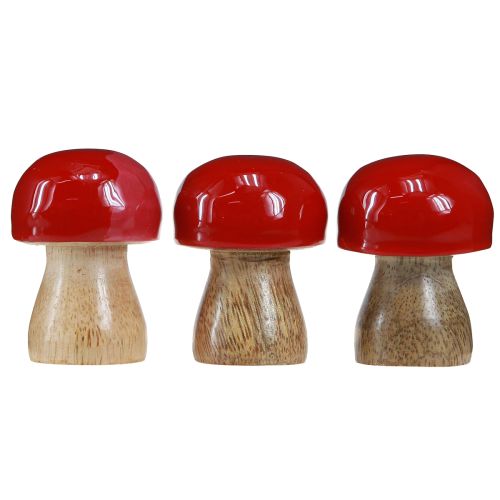 Itens Cogumelos decorativos em madeira lacada a vermelho cogumelos champignons H5cm Ø4cm 6 unidades