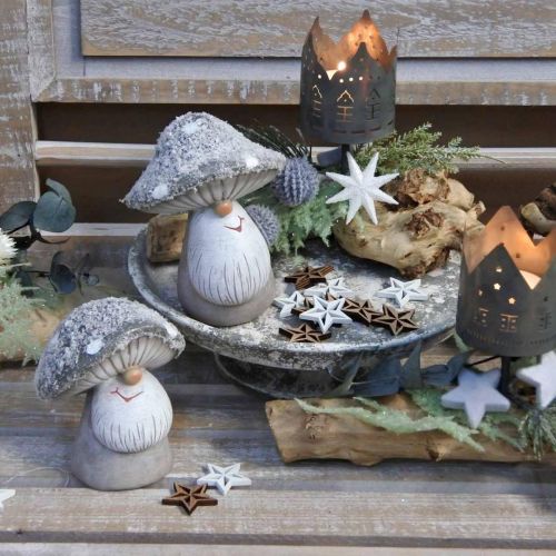 Floristik24 Deco cogumelo gnomo figura cogumelo gnomo cinza, branco 7 × 9 cm 2 unidades