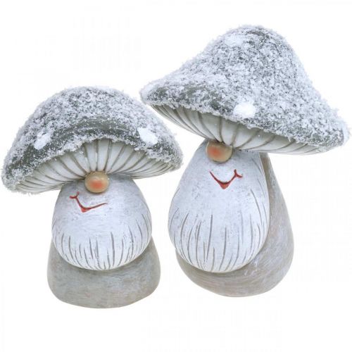 Floristik24 Deco cogumelo gnomo figura cogumelo gnomo cinza, branco 7 × 9 cm 2 unidades