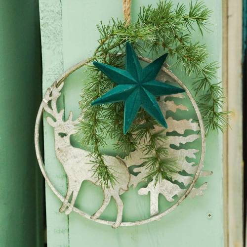 Floristik24 Anel decorativo rena e abeto antigo prateado Ø30cm Para pendurar
