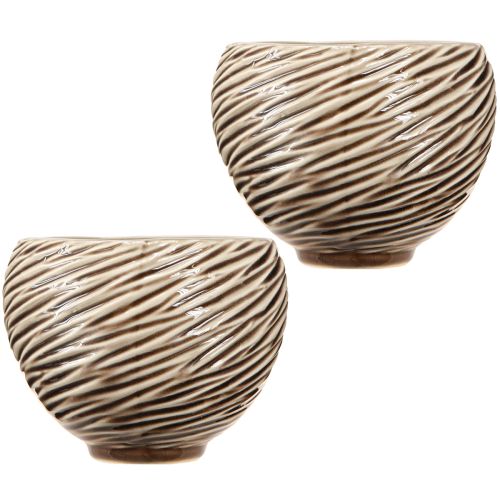Itens Tigela Decorativa Vaso Cerâmica Bege Marrom Ø15cm 2pcs