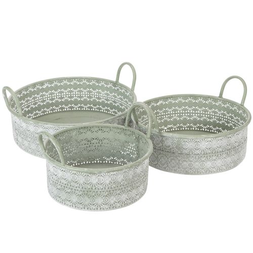 Floristik24 Conjunto de 3 vasos decorativos de metal com alças, estilo vintage.