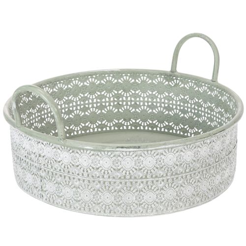 Itens Conjunto de 3 vasos decorativos de metal com alças, estilo vintage.