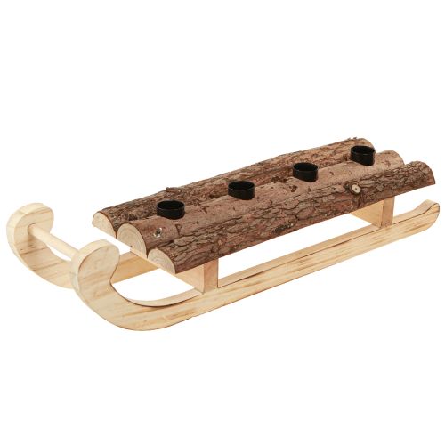 Trenó decorativo de madeira de casca 4 castiçais 40×12,5cm