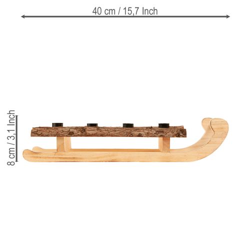 Itens Trenó decorativo de madeira de casca 4 castiçais 40×12,5cm