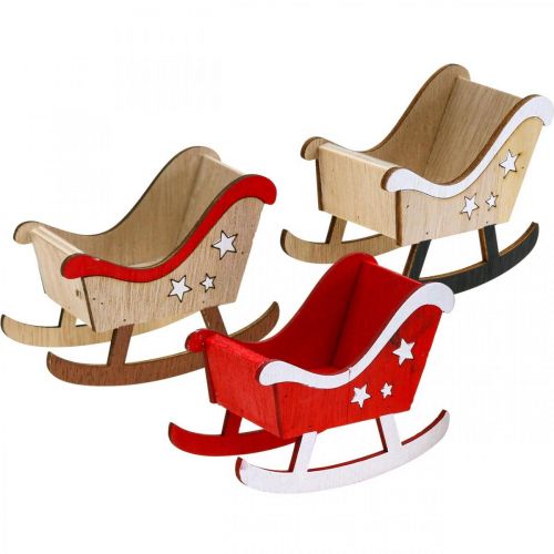 Floristik24 Trenó decorativo de madeira trenó de natal vermelho branco 9 unidades