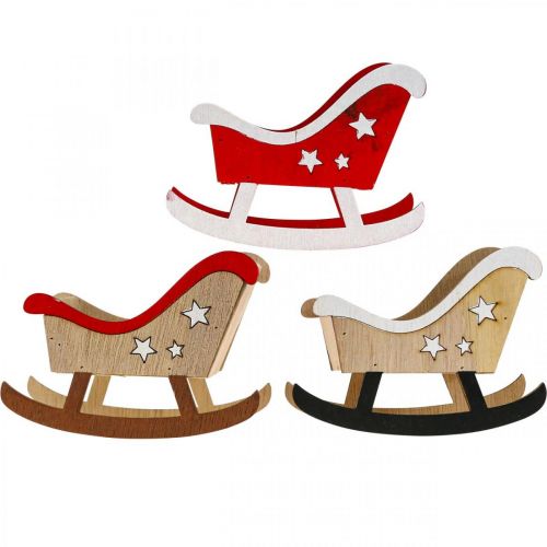Floristik24 Trenó decorativo de madeira trenó de natal vermelho branco 9 unidades