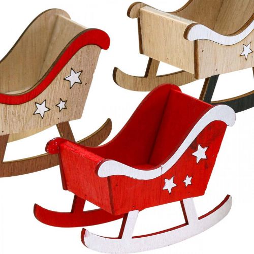 Floristik24 Trenó decorativo de madeira trenó de natal vermelho branco 9 unidades