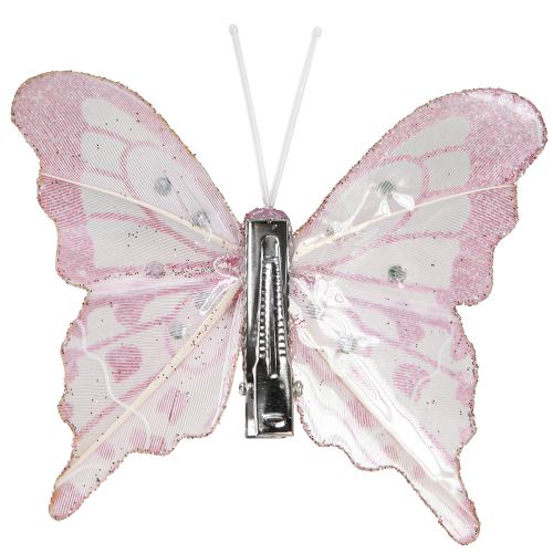 Itens Borboletas decorativas feitas de penas glitter rosa 7,5x7cm 4 un