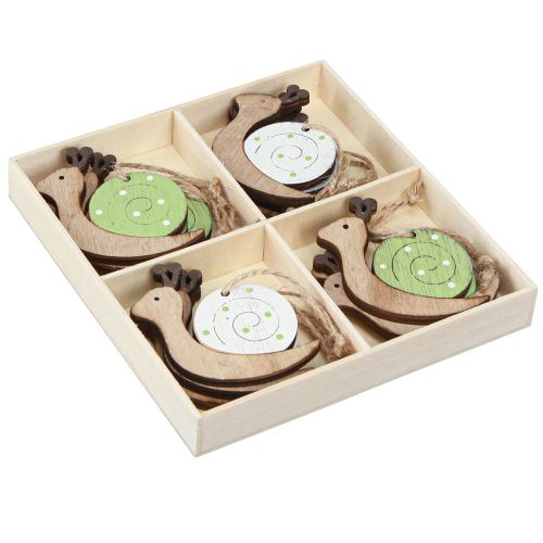 Itens Decoração decorativa em madeira de caracol para pendurar verde natural 6,5 cm 12 peças