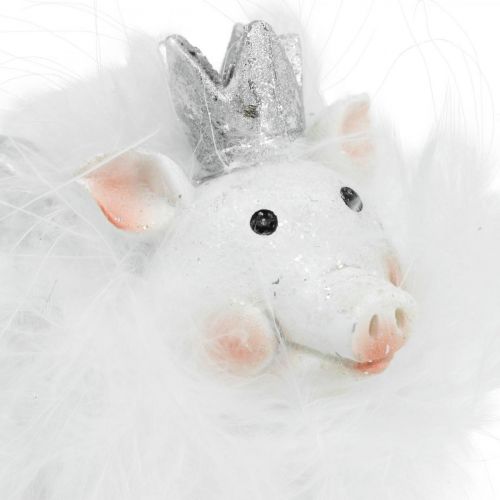 Floristik24 Deco porco com coroa figura porco da sorte branco 7cm 2uds