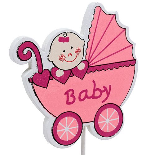 Floristik24 Carrinho de bebê decorativo 6cm rosa, azul 16 unidades