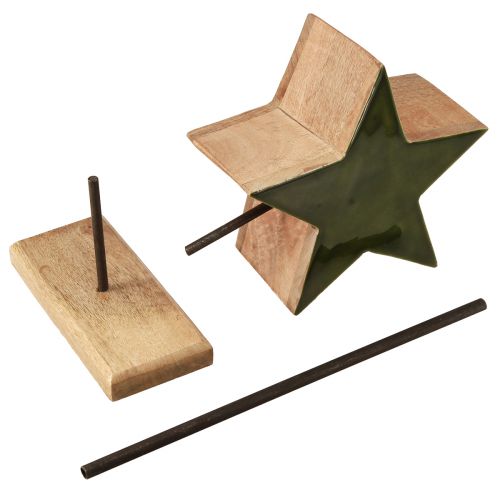Itens Estrela decorativa em madeira sobre base em bastão verde marrom 20x9,5x50cm