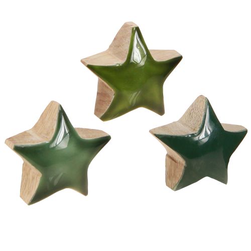 Estrelas decorativas de madeira, estrelas verdes, decoração de dispersão, 3 cm, 9 peças