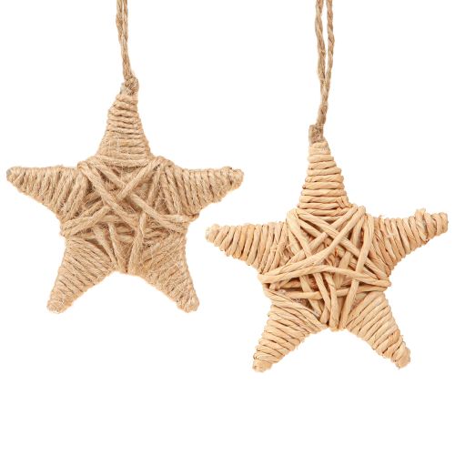 Estrelas decorativas para pendurar decoração de árvore de cânhamo de ráfia 7,5 cm 8 peças
