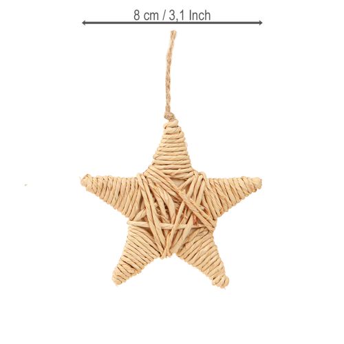 Itens Estrelas decorativas para pendurar decoração de árvore de cânhamo de ráfia 7,5 cm 8 peças