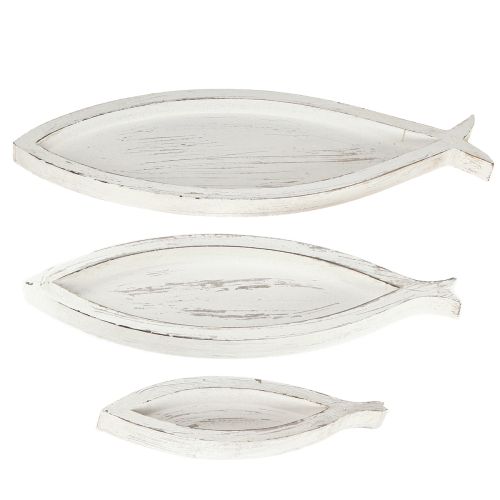 Itens Bandeja Decorativa Madeira Peixe Branco Natural L30/40/50cm Conjunto de 3
