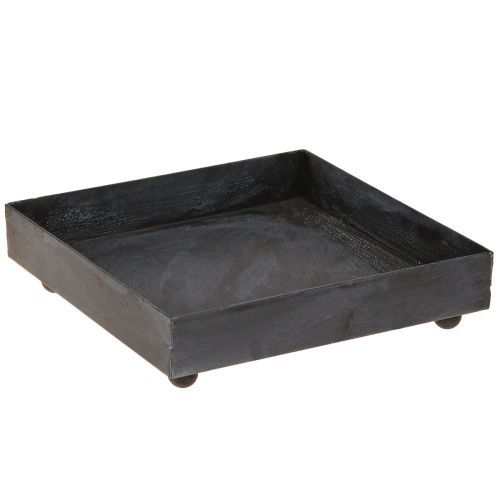 Bandeja decorativa metal preto cinza lavado 15×15cm 2 unidades