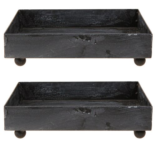 Itens Bandeja decorativa metal preto cinza lavado 15×15cm 2 unidades