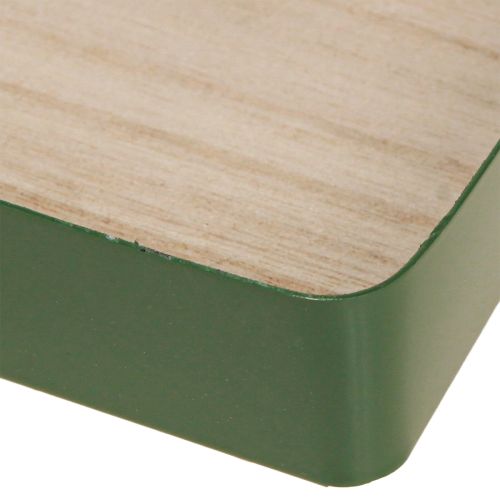 Itens Bandeja decorativa de metal quadrada verde base de madeira 25,5×25,5cm