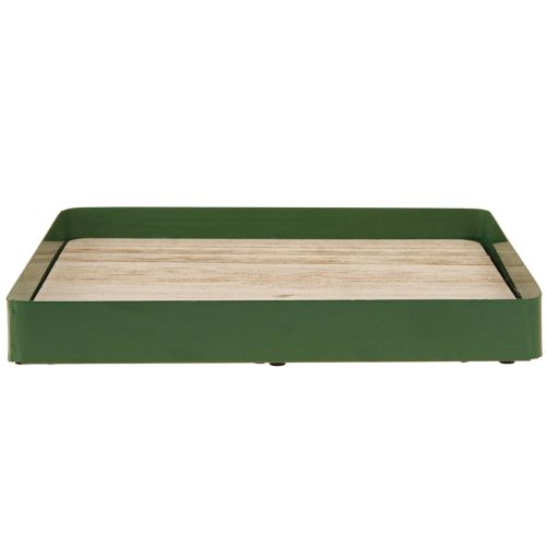 Itens Bandeja decorativa de metal quadrada verde base de madeira 25,5×25,5cm