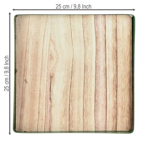 Itens Bandeja decorativa de metal quadrada verde base de madeira 25,5×25,5cm