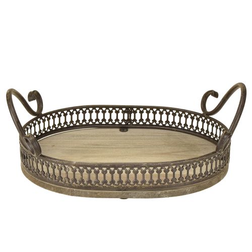 Itens Bandeja decorativa oval 23cm x 17,5cm x 7,5cm marrom