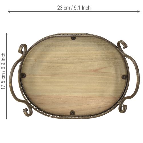 Itens Bandeja decorativa oval 23cm x 17,5cm x 7,5cm marrom