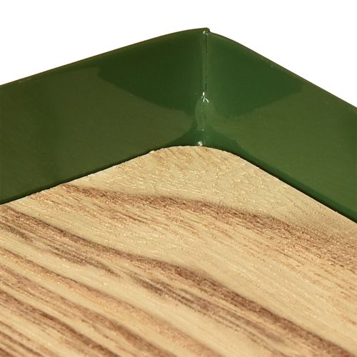 Itens Bandeja decorativa retangular verde metal base madeira 41×14cm