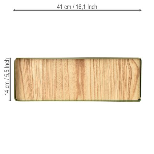 Itens Bandeja decorativa retangular verde metal base madeira 41×14cm