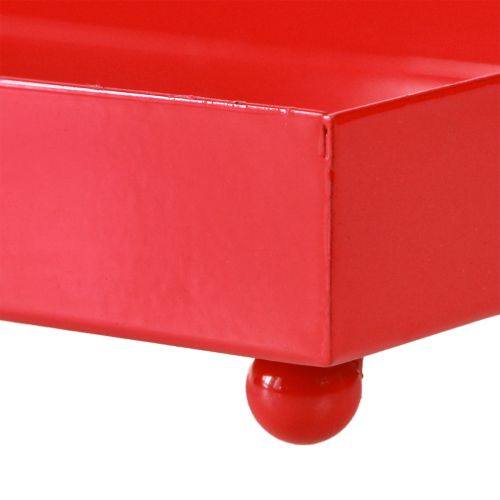 Itens Bandeja decorativa retangular vermelha em metal com pés 30×15cm