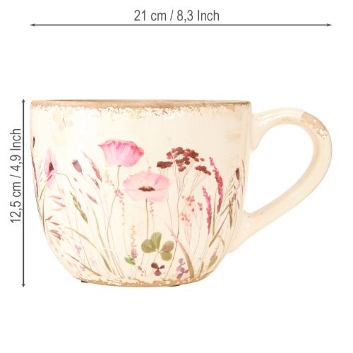 Itens Copo decorativo de cerâmica papoula craquelado cor creme 15cm×12,5cm