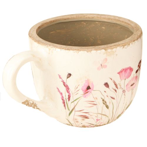 Itens Copo decorativo de cerâmica papoula craquelado cor creme 15cm×12,5cm