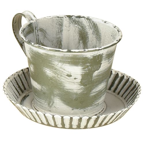 Copo decorativo metal branco lavado antigo Ø9cm H8cm 2 unidades