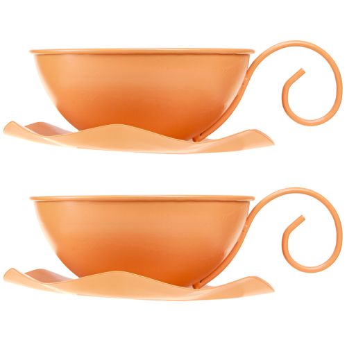 Itens Copo decorativo Ø16cm Alt.9cm com placa de metal decoração laranja 2 unidades