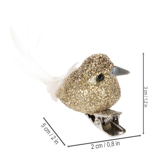 Itens Par de pombas decorativas, pássaros decorativos com prendedor, douradas, 5 cm, 4 peças