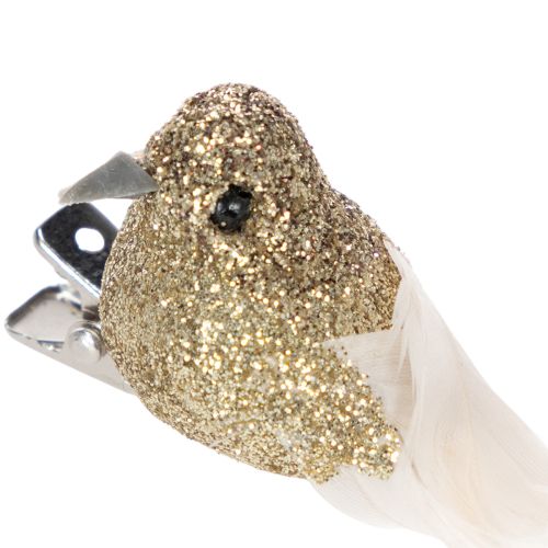 Itens Par de pombas decorativas, pássaros decorativos com prendedor, douradas, 5 cm, 4 peças